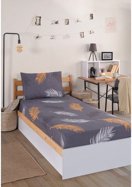 Pes Lastikli Çarşaf Seti Tek Kişilik Olivia Altın-Gri