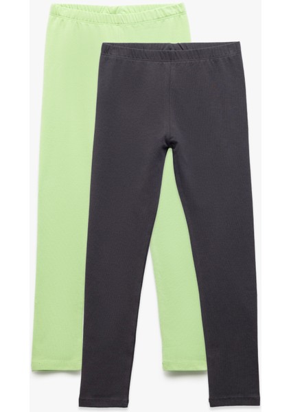 Pamuklu Beli Lastikli 2'li Basic Uzun Tayt Seti