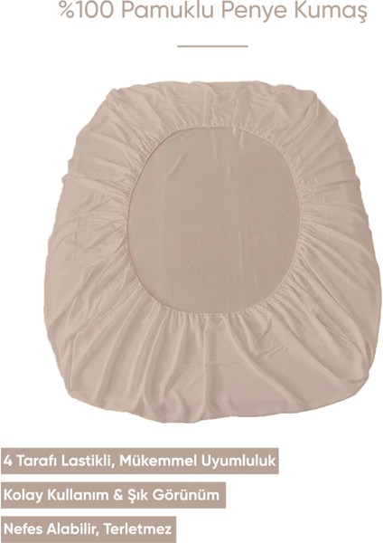 Penye Lastikli Çarşaf Pamuklu Jersey Ortaboy Tek Kişilik 120X200CM Bej