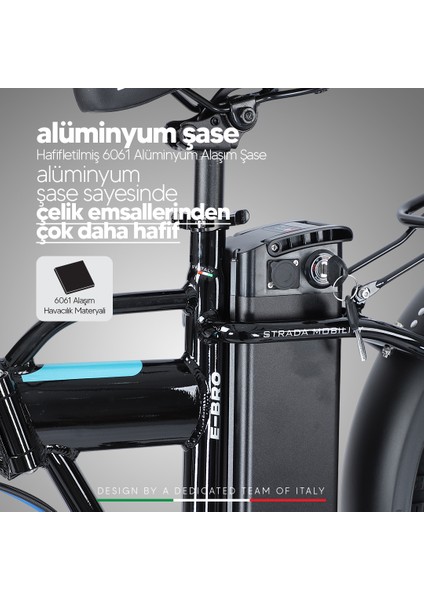Strada Cycles E-Bro Hidrolik Disk Fat Bike Katlanabilir 20 Jant Elektrikli Bisiklet