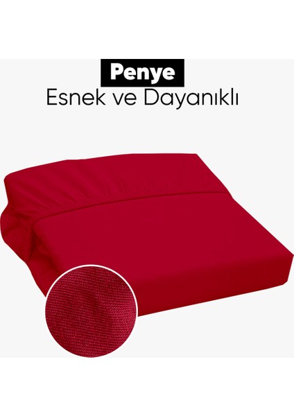 Penye Lastikli Çarşaf Pamuklu Jersey Battal Kişilik 180X200CM Bordo