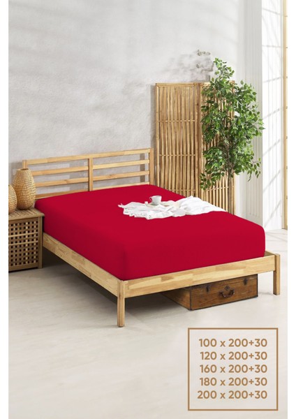 Penye Lastikli Çarşaf Pamuklu Jersey Battal Kişilik 180X200CM Bordo