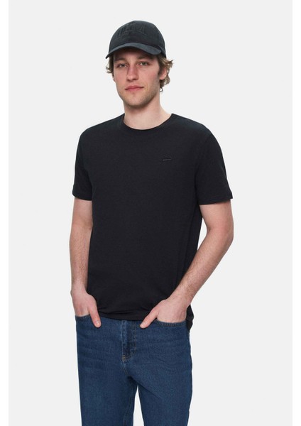 Harper Gök Mavi Bisiklet Yaka Nakışlı Standard Fit Erkek Tshirt