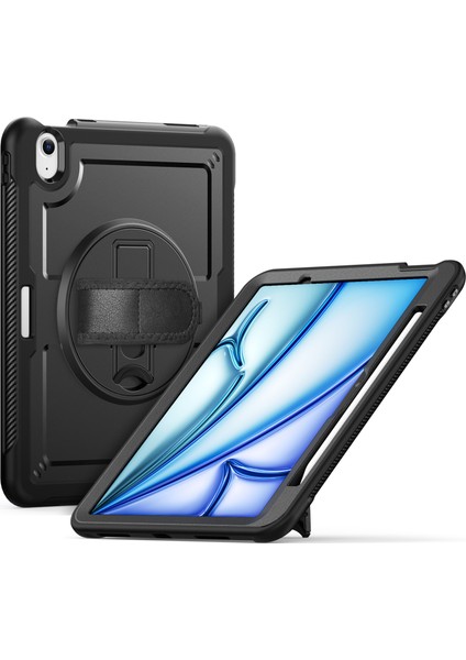 iPad Air 11 (2025) M3 A3266 / (2024) M2 A2902 Kickstand Pc + Tpe Tablet Kılıfı, El Kayışı ve Omuz Askısı (Yurt Dışından)