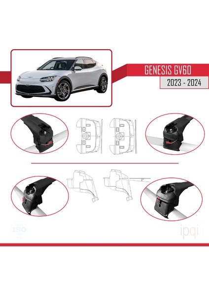 Genesis GV60 2023-2024 Arası ile Uyumlu Ace-2 Model Ara Atkı Tavan Barı Siyah 2 Adet