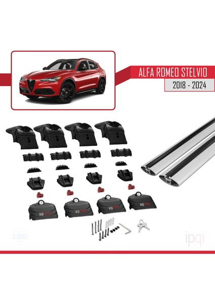 Alfa Romeo Stelvio 2018-2024 Arası ile Uyumlu Ace-2 Model Ara Atkı Tavan Barı Gri 2 Adet