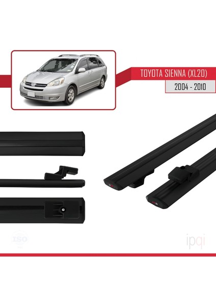 Toyota Sienna 2 (XL20) 2004-2010 Arası ile Uyumlu Basıc Model Ara Atkı Tavan Barı Siyah 2 Adet