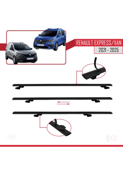 Renault Express 2021 ve Sonrası ile Uyumlu Basıc Model Ara Atkı Tavan Barı Siyah 3 Adet