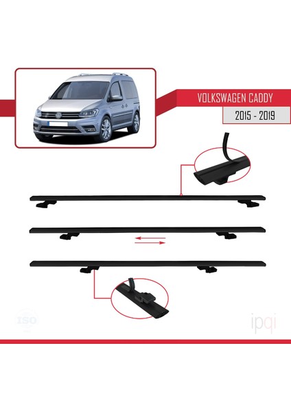 Volkswagen Caddy 3 (Sa) 2015-2019 Arası ile Uyumlu Basıc Model Ara Atkı Tavan Barı Siyah 3 Adet