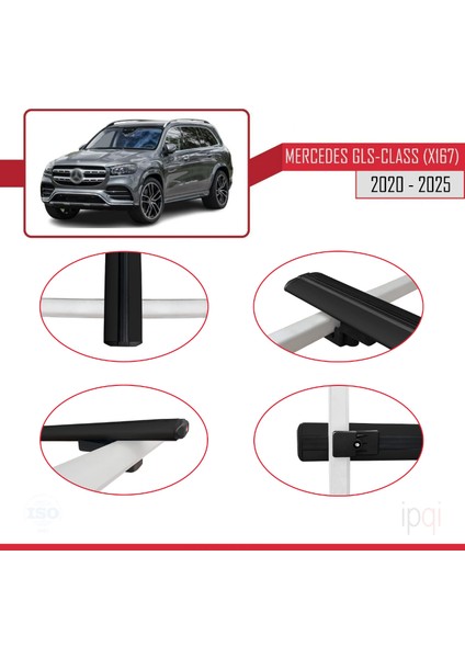 Mercedes Gls Class (X167) 2020 ve Sonrası ile Uyumlu Basıc Model Ara Atkı Tavan Barı Siyah 3 Adet