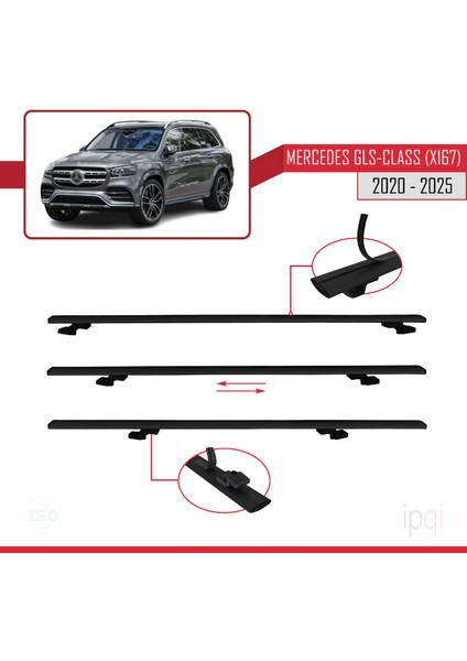 Mercedes Gls Class (X167) 2020 ve Sonrası ile Uyumlu Basıc Model Ara Atkı Tavan Barı Siyah 3 Adet