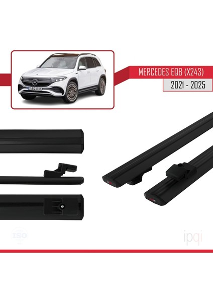 Mercedes Eqb (X243) 2021 ve Sonrası ile Uyumlu Basıc Model Ara Atkı Tavan Barı Siyah 2 Adet