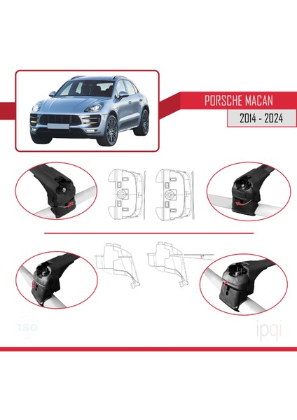 Porsche Macan (95B) 2014 ve Sonrası ile Uyumlu Ace-2 Ara Atkı Tavan Barı Siyah 2 Adet