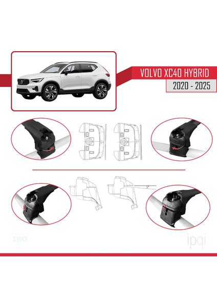 Volvo XC40 (Hibrit) 2020 ve Sonrası ile Uyumlu Ace-2 Ara Atkı Tavan Barı Siyah 2 Adet