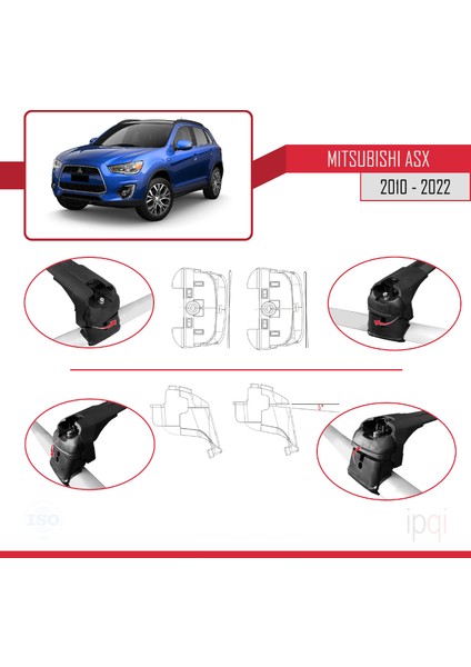 Mitsubishi Asx (Ga) 2010-2022 Arası ile Uyumlu Ace-2 Ara Atkı Tavan Barı Siyah 2 Adet