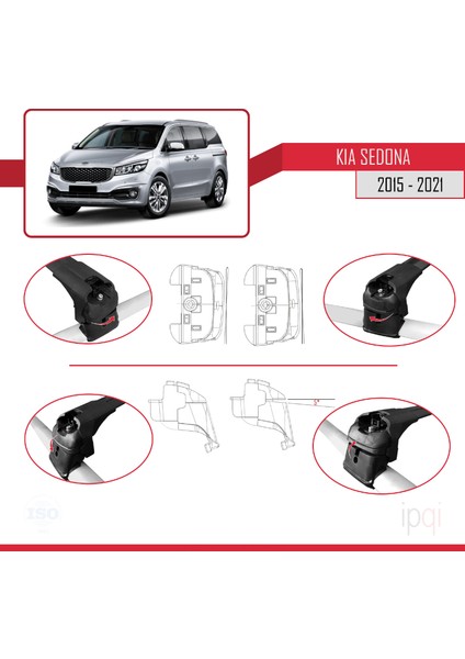 Kia Sedona 3 (Yp) 2015-2021 Arası ile Uyumlu Ace-2 Ara Atkı Tavan Barı Siyah 2 Adet