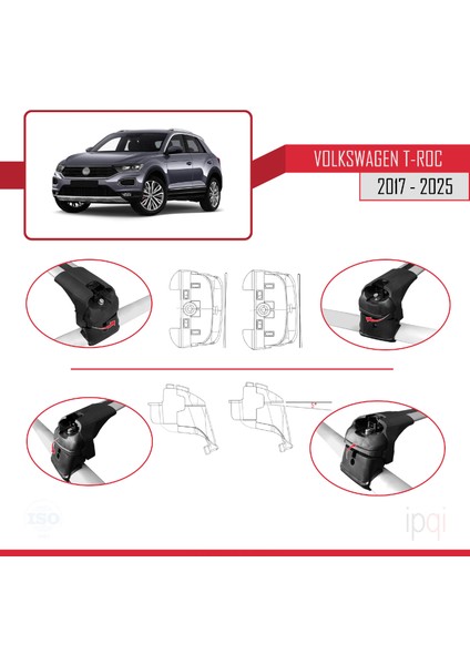 Volkswagen T-Roc 2017 ve Sonrası ile Uyumlu Ace-2 Ara Atkı Tavan Barı Gri 2 Adet