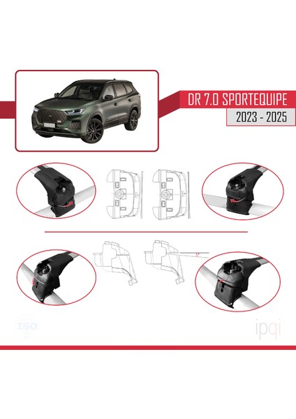 Dr 7.0 Sportequipe 7 (It) 2023 ve Sonrası ile Uyumlu Ace-2 Ara Atkı Tavan Barı Gri 2 Adet