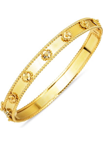 Yonca Parıltılı 14 Ayar Kelepçe Bilezik