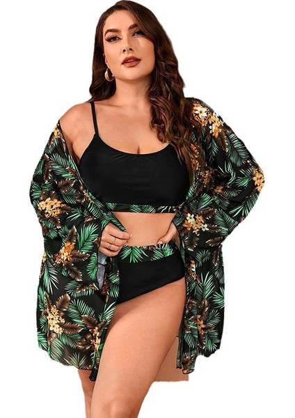 Uzun Dijital Baskılı Bluz Bölünmüş Bikini (Yurt Dışından)