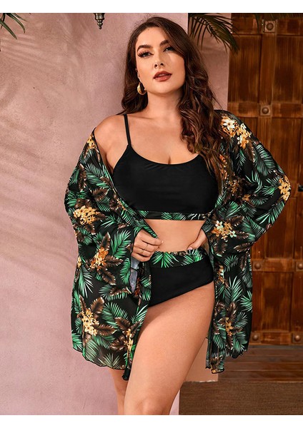 Uzun Dijital Baskılı Bluz Bölünmüş Bikini (Yurt Dışından)