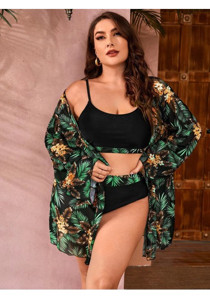 Uzun Dijital Baskılı Bluz Bölünmüş Bikini (Yurt Dışından)