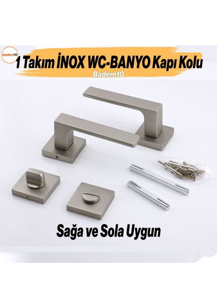 Paytak Inox Wc-Banyo Kapı Kolu Kare Rozetli Sağa Sola Uygun Iç Dış Kapısı Kilitlenebilir 1 Takım