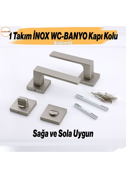 Paytak Inox Wc-Banyo Kapı Kolu Kare Rozetli Sağa Sola Uygun Iç Dış Kapısı Kilitlenebilir 1 Takım