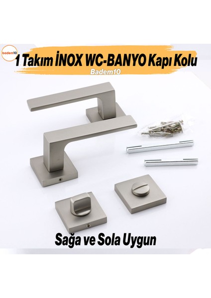 Paytak Inox Wc-Banyo Kapı Kolu Kare Rozetli Sağa Sola Uygun Iç Dış Kapısı Kilitlenebilir 1 Takım