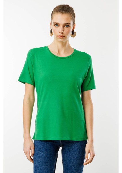 Kadın Sıfır Yaka Basic Penye T-Shirt A.yeşil fiyatları