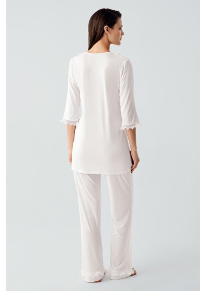 Truvakar Kollu Dantelli Düğmeli Esnek Viskoz Pijama Takım modelleri