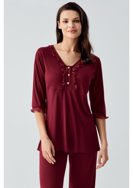 Truvakar Kollu Dantelli Düğmeli Esnek Viskoz Pijama Takım fiyatları