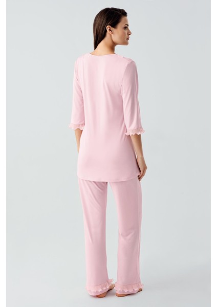 Truvakar Kollu Dantelli Düğmeli Esnek Viskoz Pijama Takım modelleri