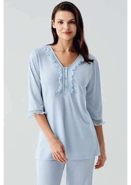 Truvakar Kollu Dantelli Düğmeli Esnek Viskoz Pijama Takım fiyatları