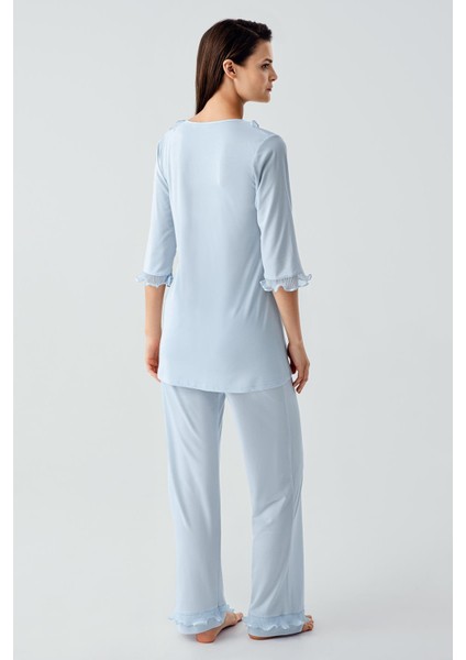 Truvakar Kollu Dantelli Düğmeli Esnek Viskoz Pijama Takım modelleri