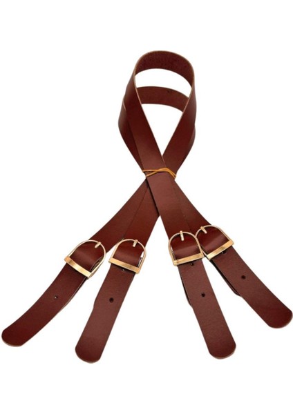 Gerçek Deri Tokalı Model Çanta Sapı Kızıl Kahve Renk Light Gold Metalli