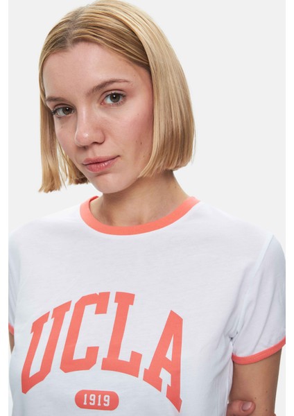Savannah Beyaz Bisiklet Yaka Baskılı Standard Fit Kadın Tshirt fiyatları