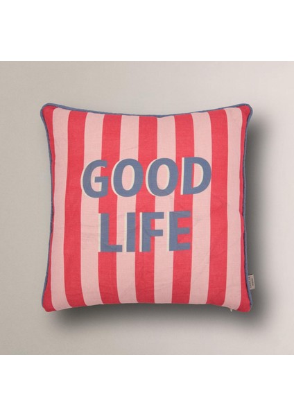 Good Life Baskılı Çizgili Kırlent Kılıfı