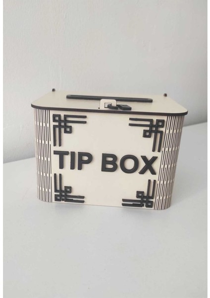 Dekoratif Krem Ahşap Tip Box Kutu Bahşiş Kutusu Kumbara Tipbox