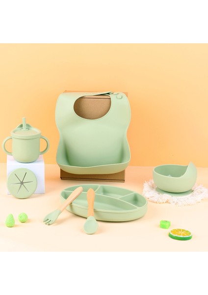 ZP0121 7 Parça Silikon Bebek Besleme Seti Küçük Çocuk Kendinden Beslemeli Bulaşık Seti (Bpa Free/fda Sertifikalı)-Zeytin Yeşili (Yurt Dışından) fırsatları