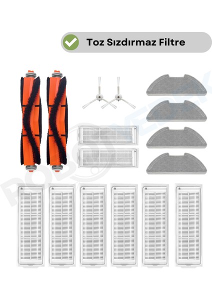 Xiaomi Mop 2 Pro (Beyaz) MJST1SHW UYUMLU Yedek Fırça Filtre Mop Seti-16 Parça