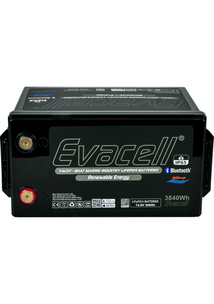 12.8V (12 Volt) 300 Ah Amper LiFePO4 Lityum Demir Fosfat 3840 Wh Akü Bluetooth IP65 Marin Karavan Akü