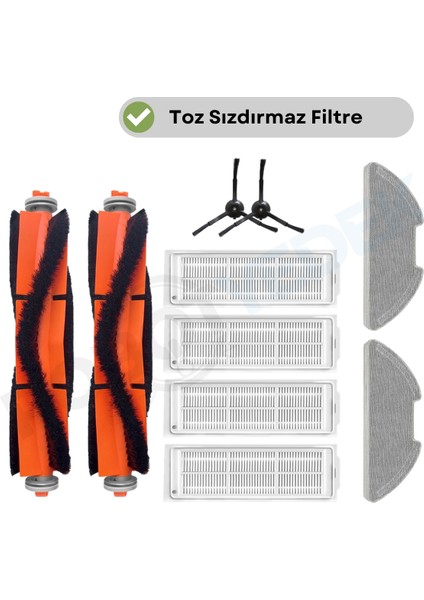 Xiaomi Mop 2 Pro (Siyah) MJST1SHW UYUMLU Yedek Fırça Filtre Mop Seti-10 Parça