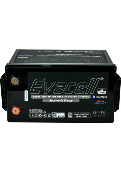 12.8V (12 Volt) 230 Ah Amper LiFePO4 Lityum Demir Fosfat 2944 Wh Akü Bluetooth IP65 Marin Karavan Akü