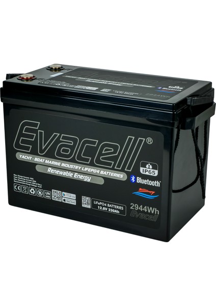 12.8V (12 Volt) 230 Ah Amper LiFePO4 Lityum Demir Fosfat 2944 Wh Akü Bluetooth IP65 Marin Karavan Akü