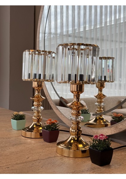 Modern Gold Metal Silindir Kristal Abajur ( 2 Adet )