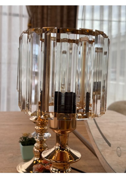 Modern Gold Metal Silindir Kristal Abajur ( 2 Adet ) indirimleri