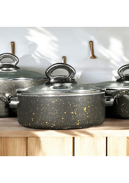 6 Parça Granit Basık Tencere Seti