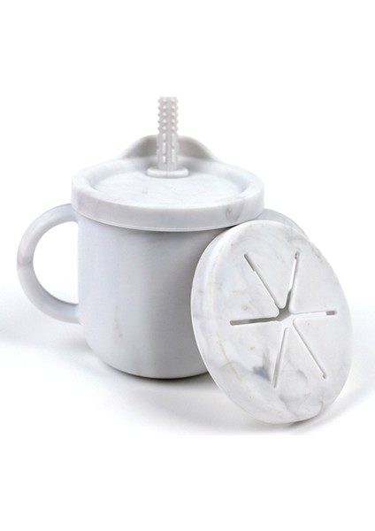 ZP2004BC 2'si 1 Arada 250ML Bebek Silikon Damlatmaz Bardak Düşme Önleyici Çocuklar Su Atıştırmalık Bardağı (Fda Sertifikalı, Bpa Içermez)-Mermer Desen (Yurt Dışından)