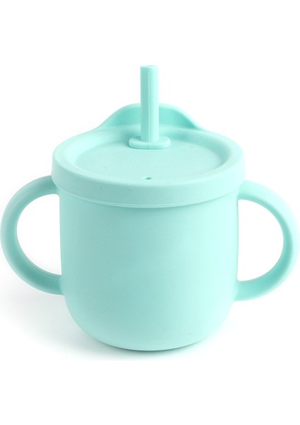 ZP2004B 250ML Bebekler Için Pipetli Bardak Bebek Eğitimi Çift Kulplu Su Bardağı (Silikon Malzemeli Fda Raporu)-Nane Yeşili (Yurt Dışından)